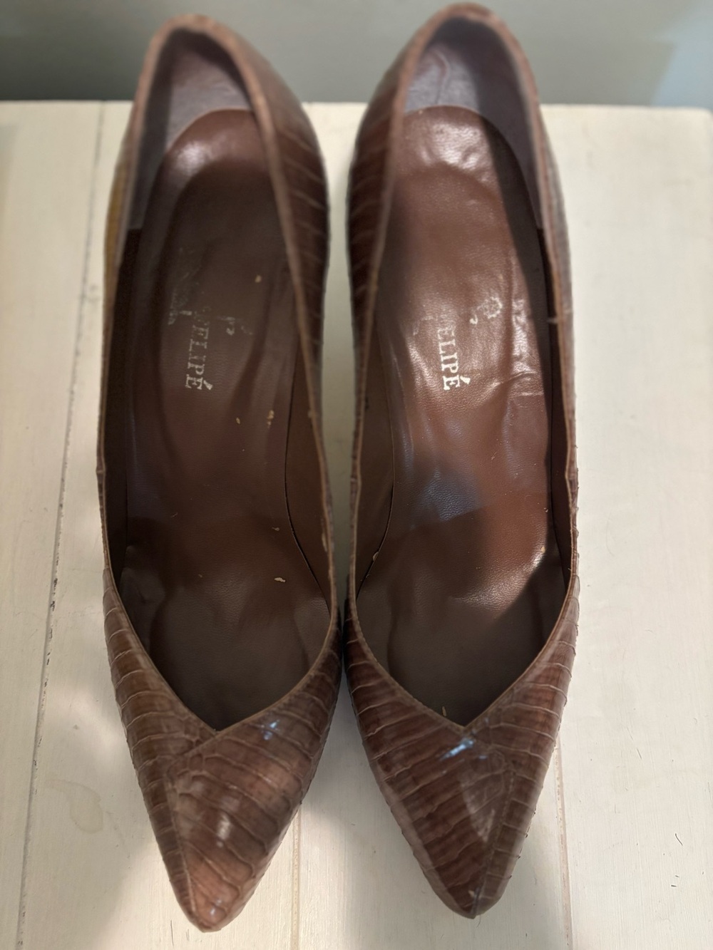 Vintage Felipe Genuine Snakeskin Pumps 8 AA Brown Heels Original Box. - Picture 6 of 16